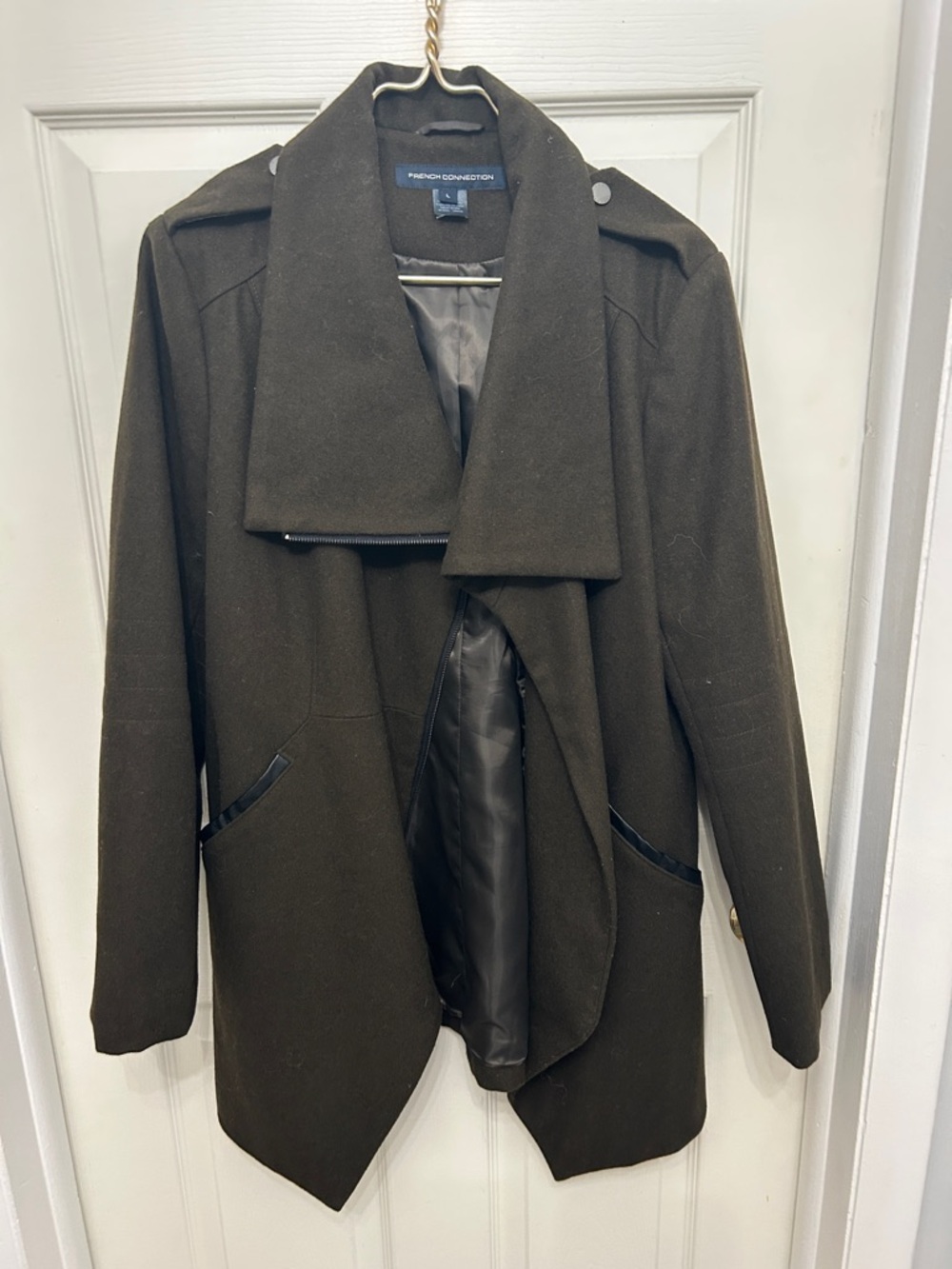 French Connection  Olive Green Asymmetrical Pea Coat